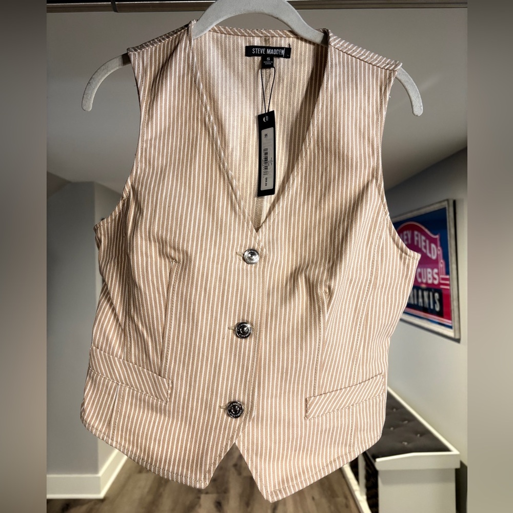 Steve Madden Beige and White Striped Vest